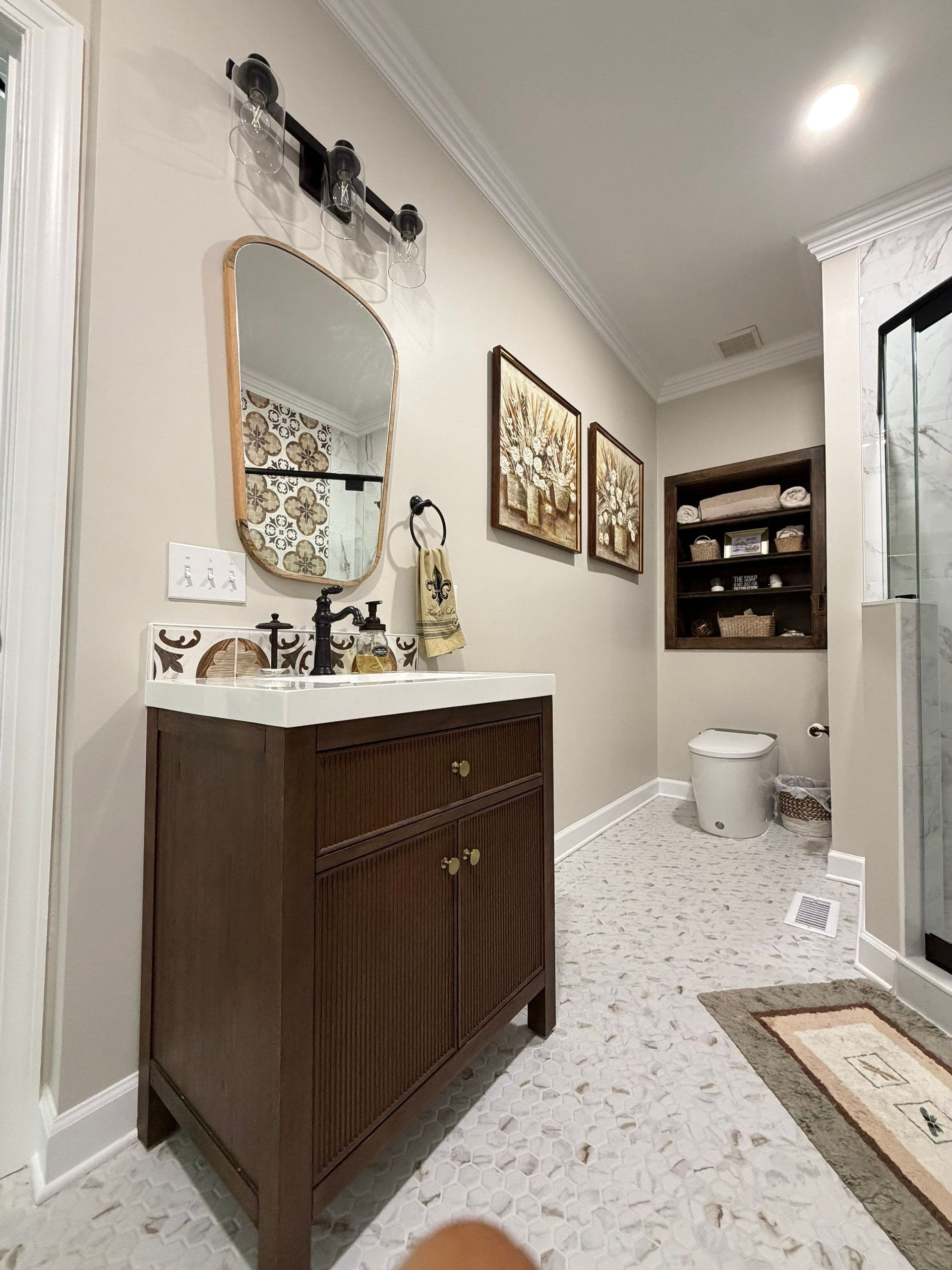 Re-arranged bathroom layout in Brentwood, Tennessee