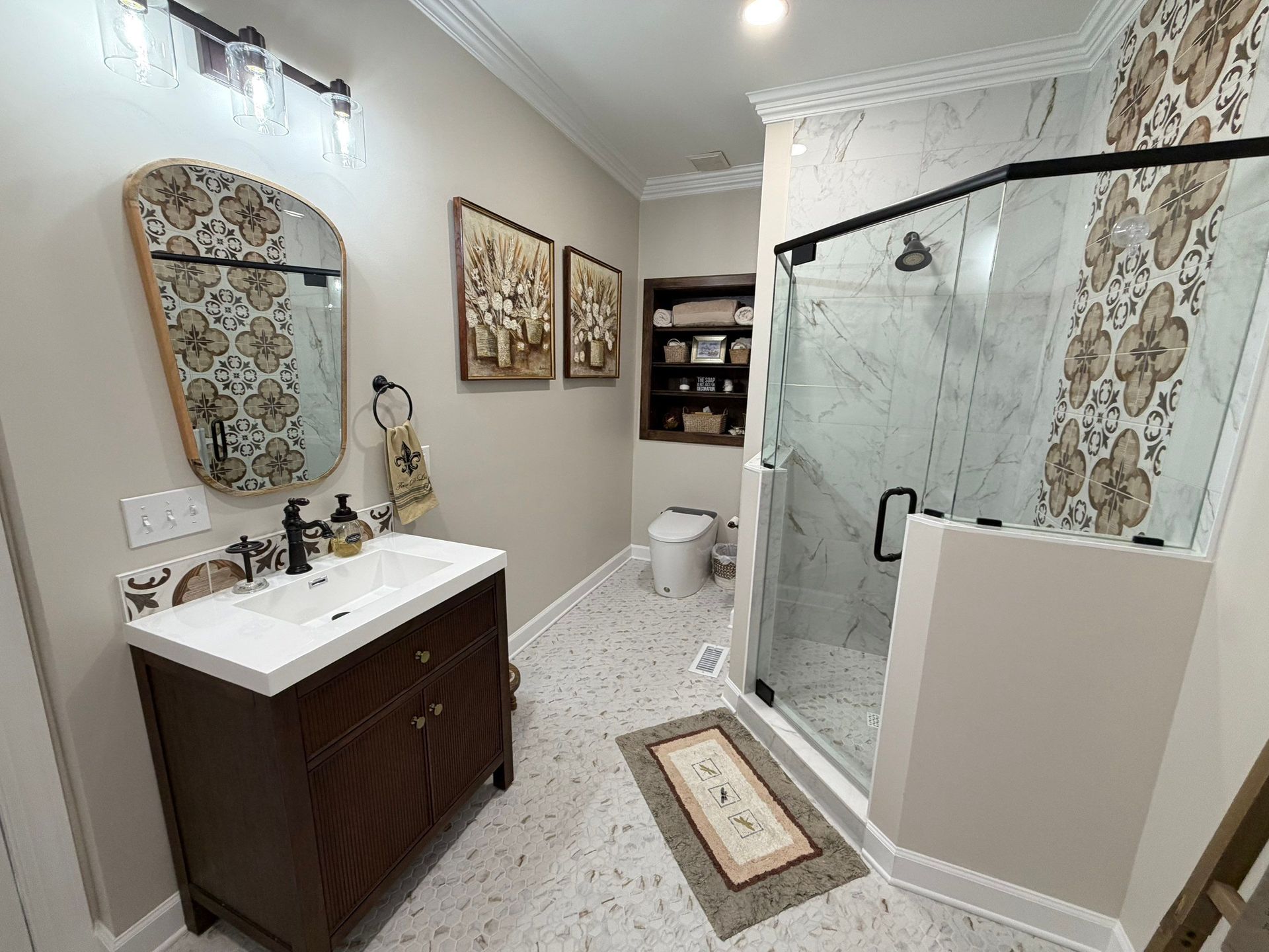 Custom vanity installation, all new tiling and glass shower enclosure in Brentwood, TN