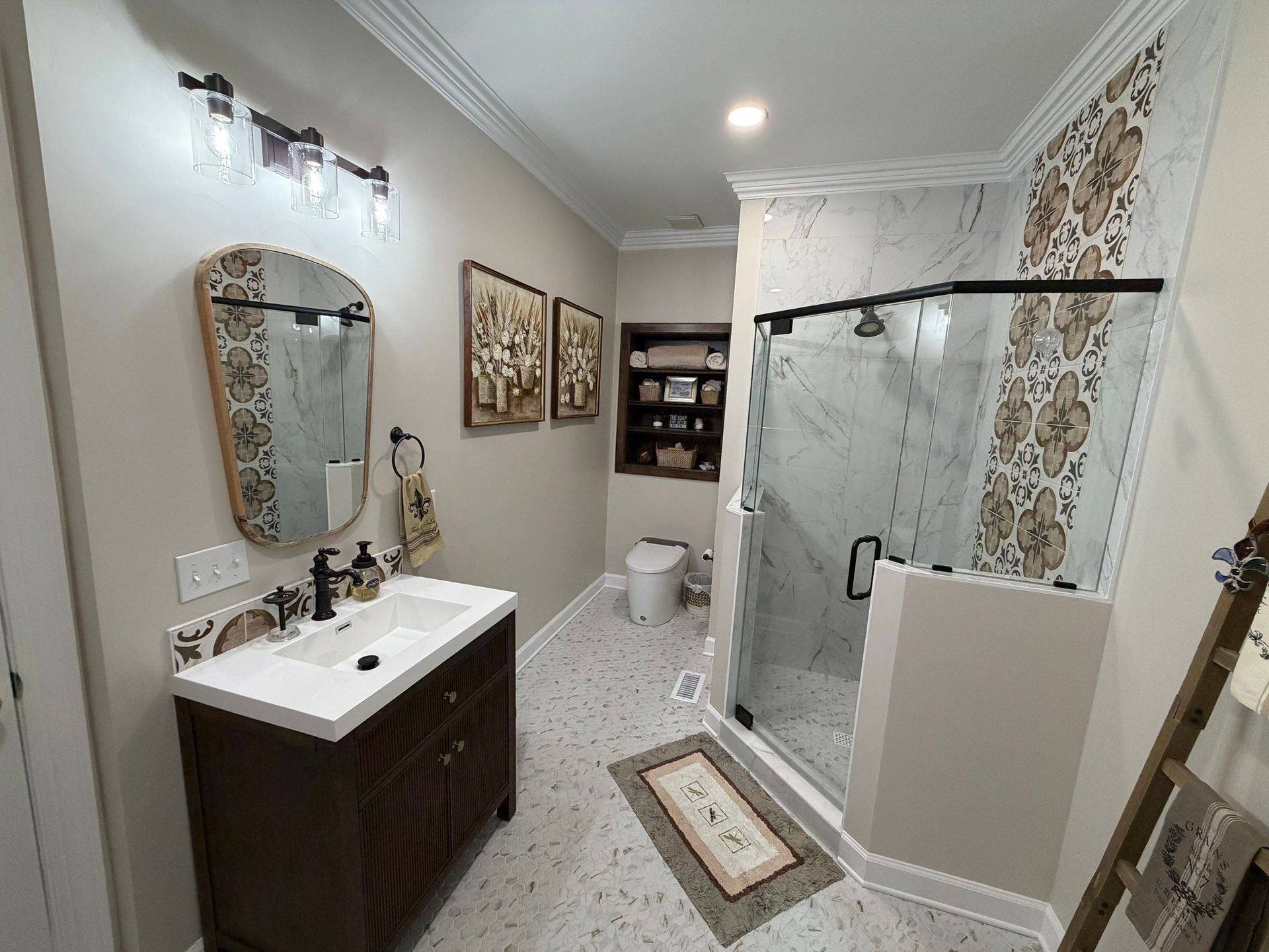 Reimagined bathroom layout for this Brentwood, Tennessee remodel