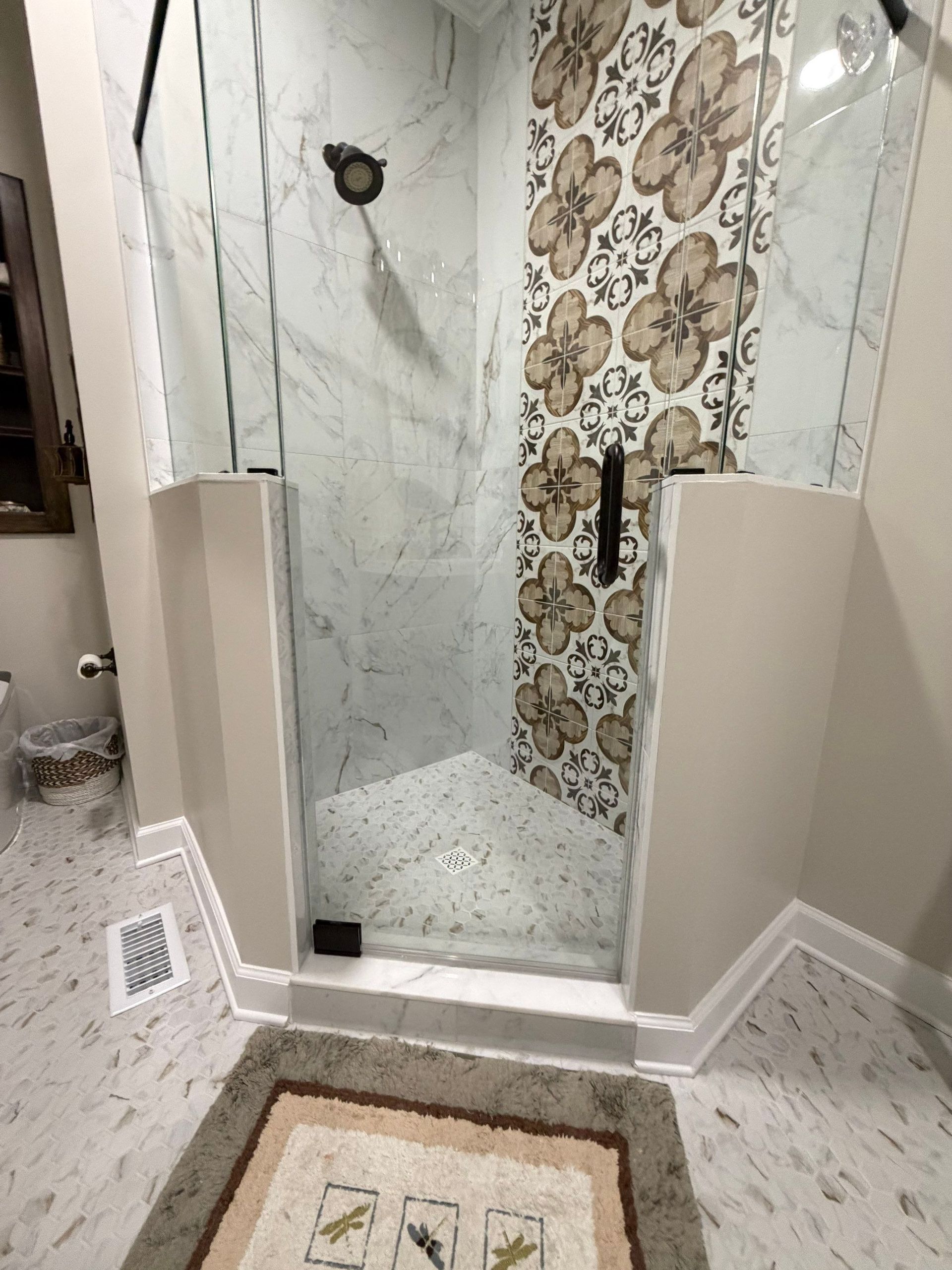 A bathtub was removed to improve the design of this Brentwood, Tennessee master bath