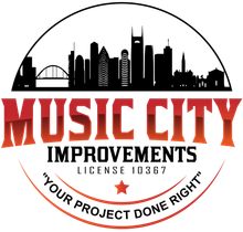Music City Improvements logo with Nashville skyline, red and black text, and slogan
