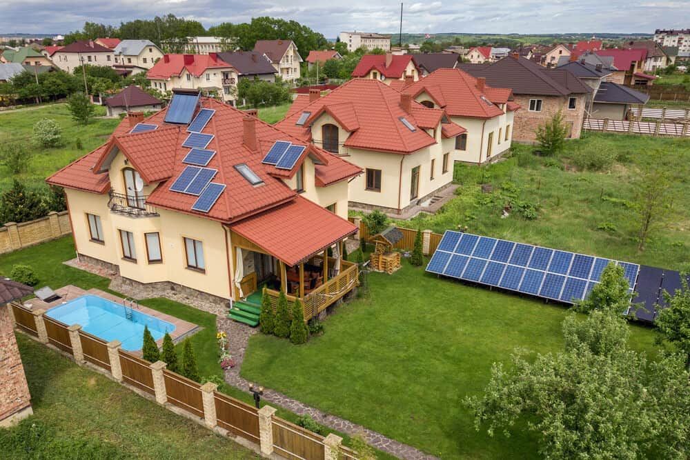 An Aerial View Of A House With Solar Panels On The Roof — Solarblu Pty Ltd In Berry, NSW
