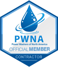 PWNA official member contractor badge with blue droplet logo and hexagonal border