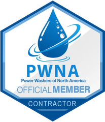 PWNA official member contractor badge with blue droplet logo and hexagonal border