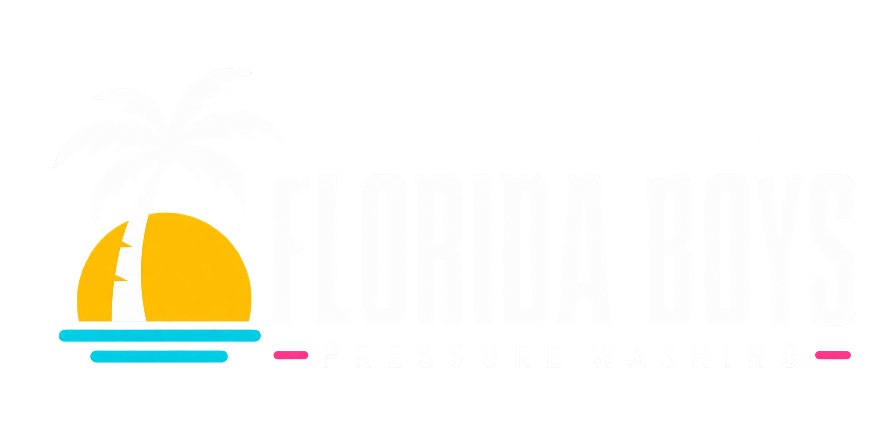 Florida Boys Pressure Washing logo with Florida outline, palm trees, sun, and pressure washer spray