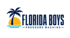 Florida Boys Pressure Washing logo with Florida outline, palm trees, sun, and pressure washer spray