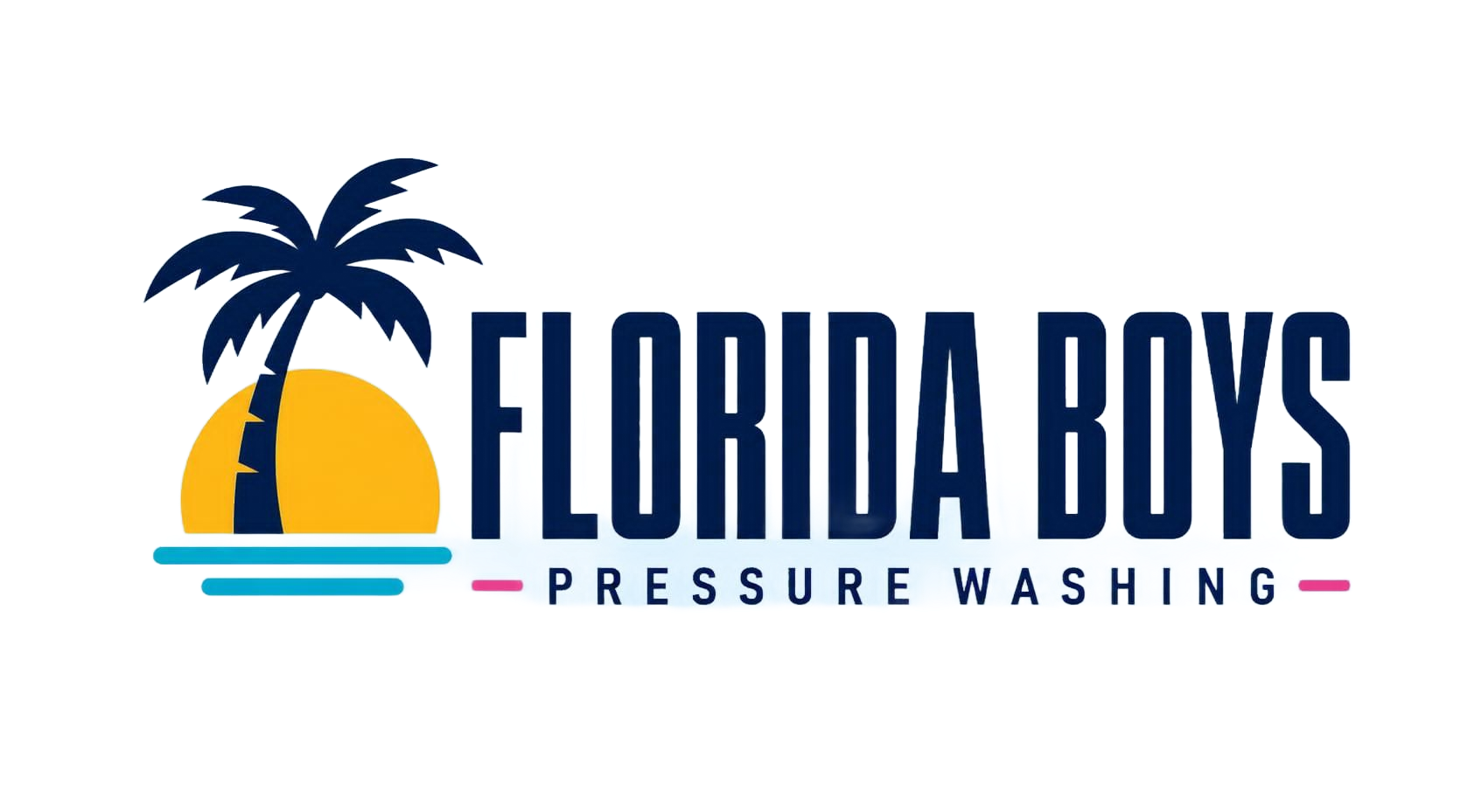 Florida Boys Pressure Washing logo with Florida outline, palm trees, sun, and pressure washer spray