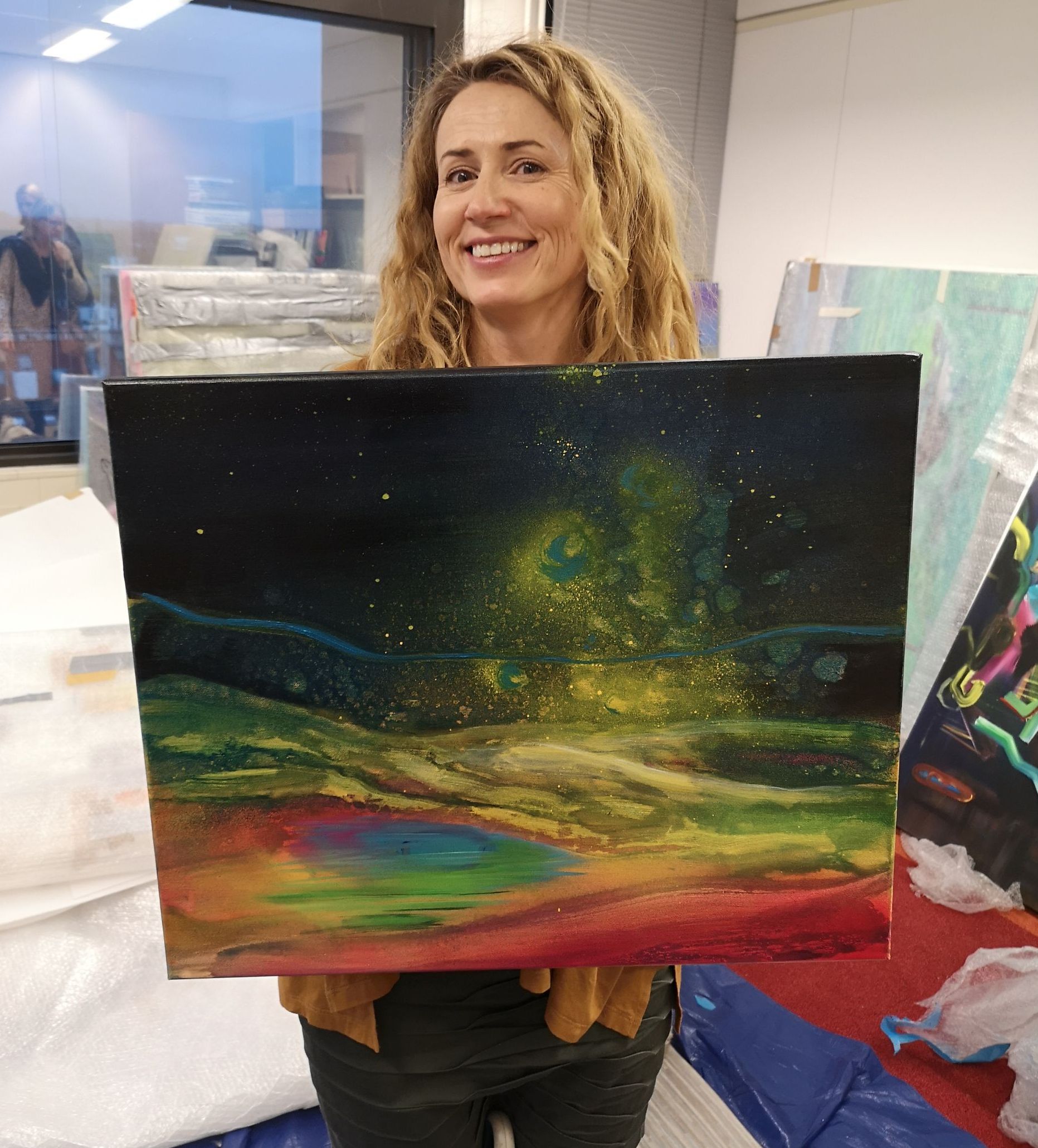 Happy client with artwork