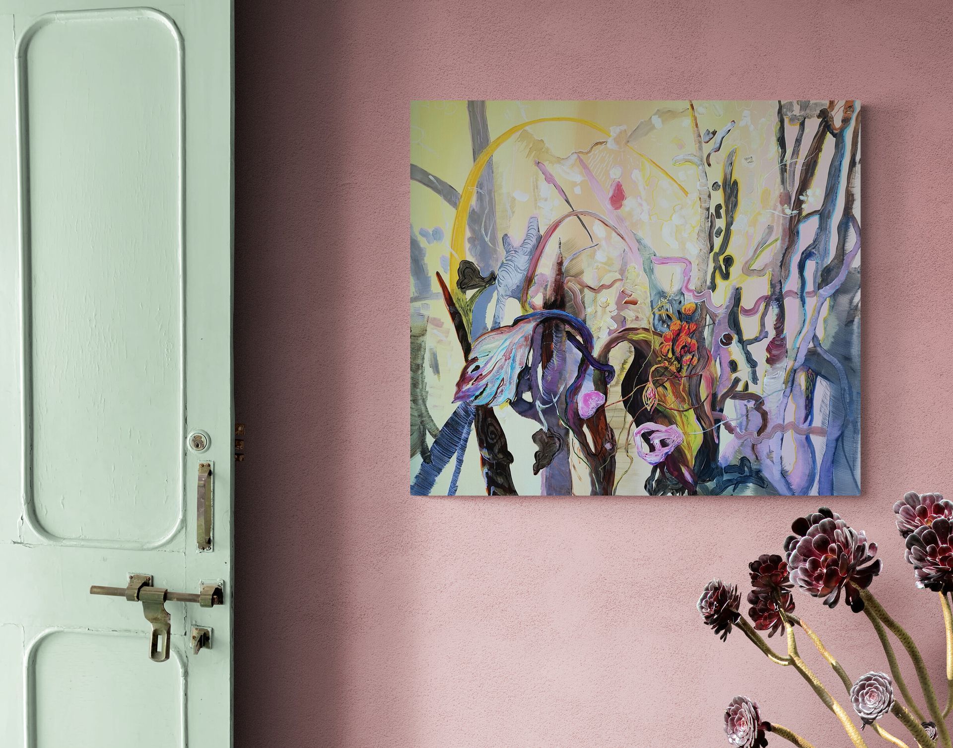 Abstract nature-inspired artwork in interior