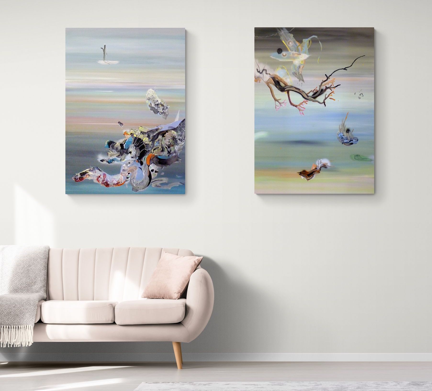 Abstract nature-inspired artwork in interior