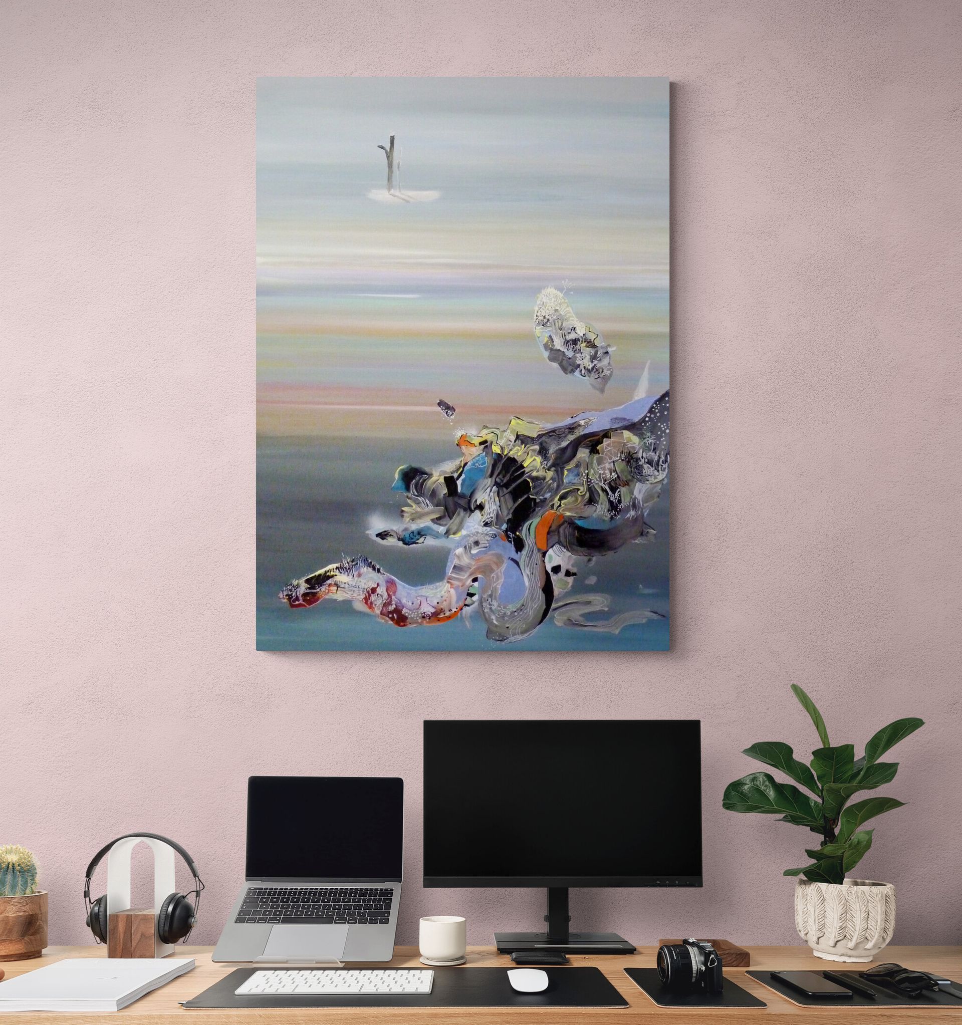 Abstract nature-inspired artwork in interior
