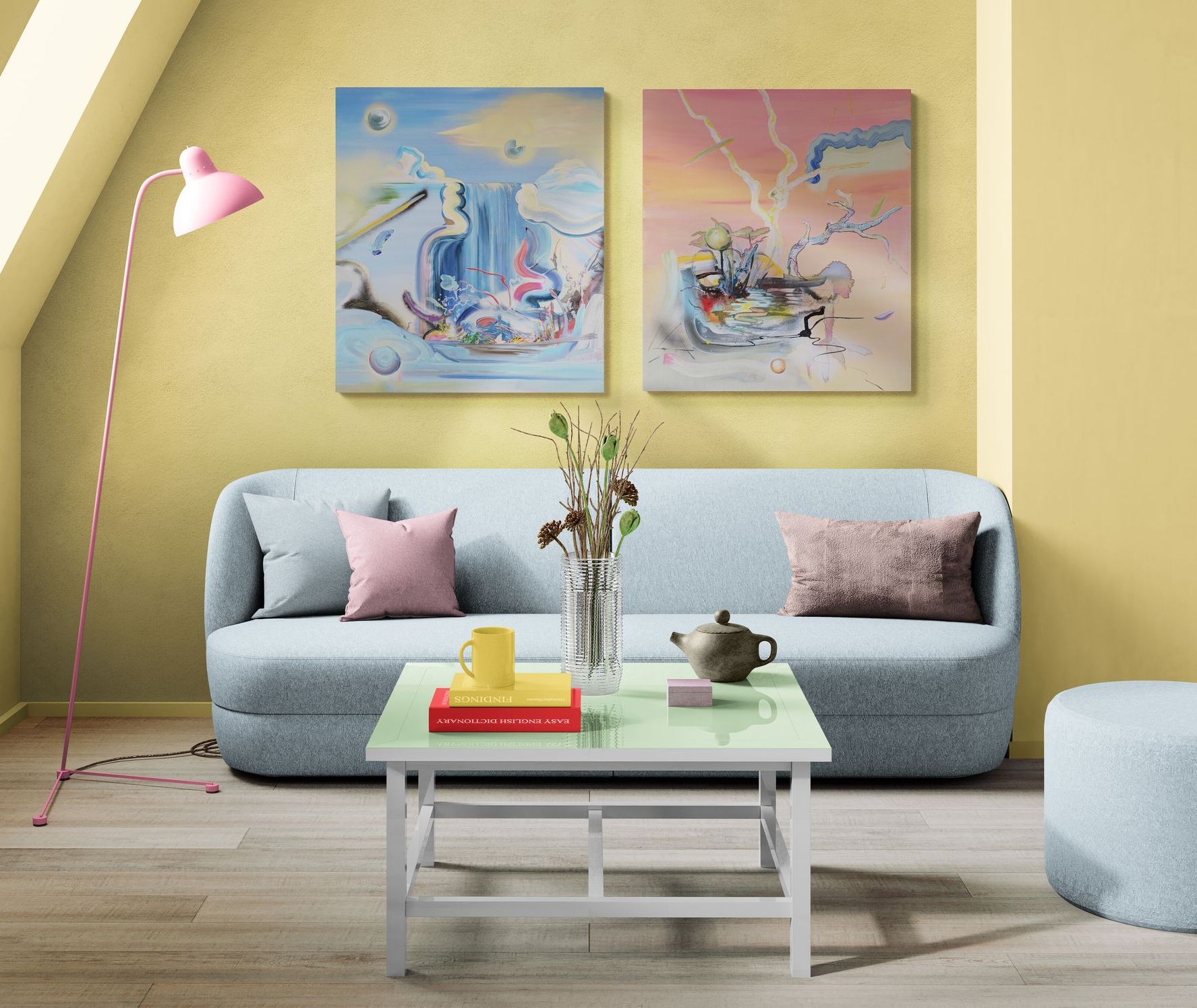 Abstract nature-inspired artwork in interior