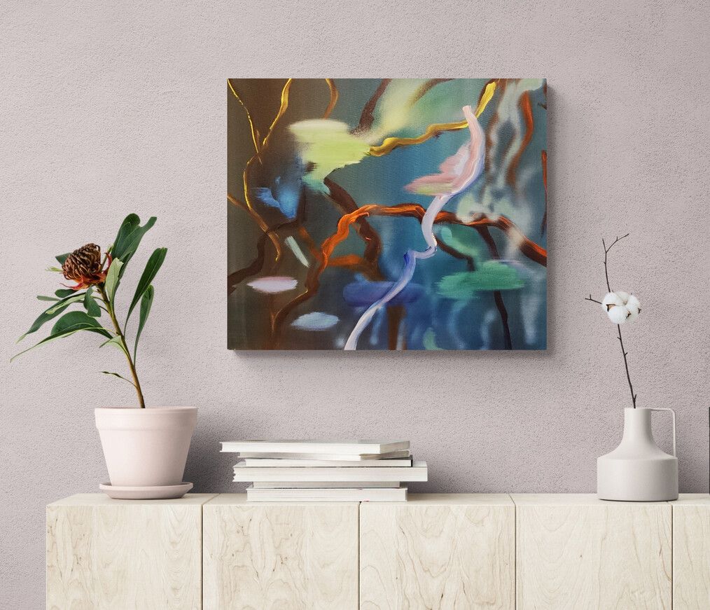 Abstract nature-inspired artwork in interior