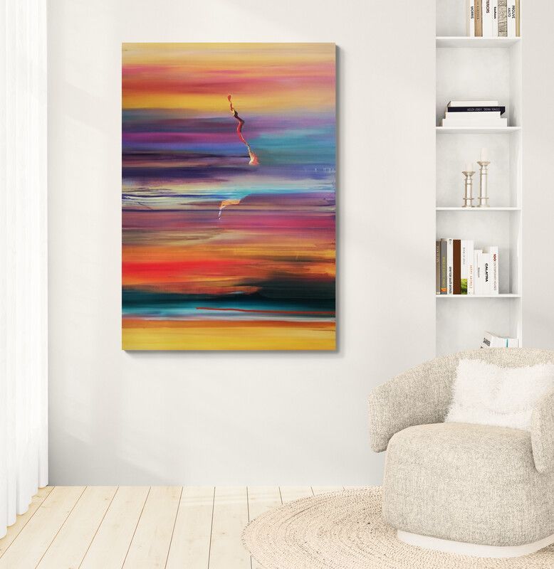 Abstract nature-inspired artwork in interior red tones