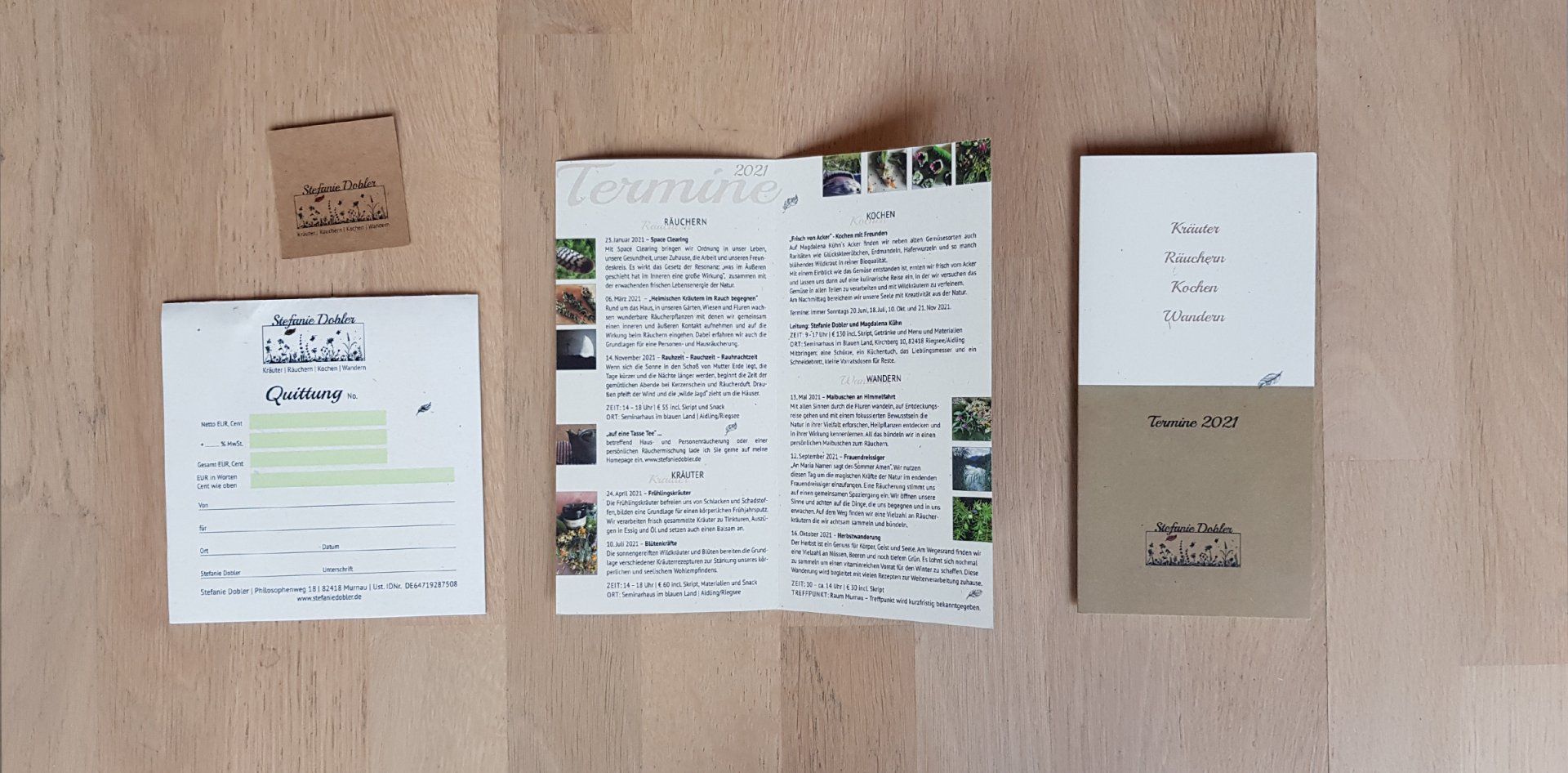 Logo, Visitenkarte, Folder und Rechnungsblock für Stefanie Dobler