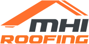 Mhi roofing logo with orange roofline and bold black and orange text