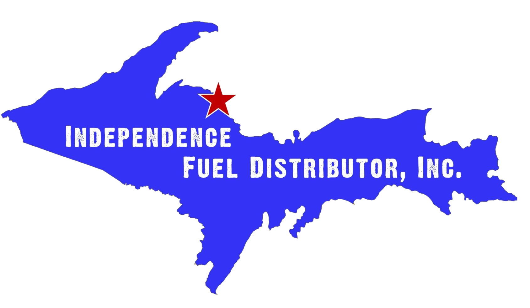 Logo for Independence Fuel Distributor, Inc. featuring the Upper Peninsula of Michigan in blue with a red star.