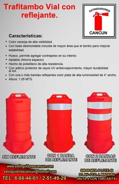 Un anuncio de un cono de tráfico con un extintor de incendios.