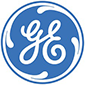 GE logo: white cursive letters in a blue circle with a white border