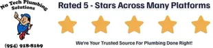 No Tech Plumbing Solutions banner with 5-star rating, gold stars, and “We’re Your Trusted Source For Plumbing Done Right.”