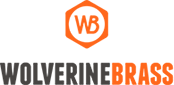 Wolverine Brass logo with orange WB hexagon and bold black-orange text on white background