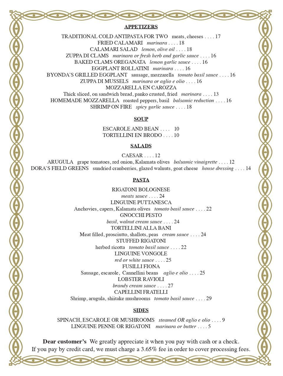 Dinner Menu Page 1 — Midland Park, NJ — Fiona's Ristorante Dinner Menu Page 1 — Midland Park, NJ — Fiona's Ristorante
