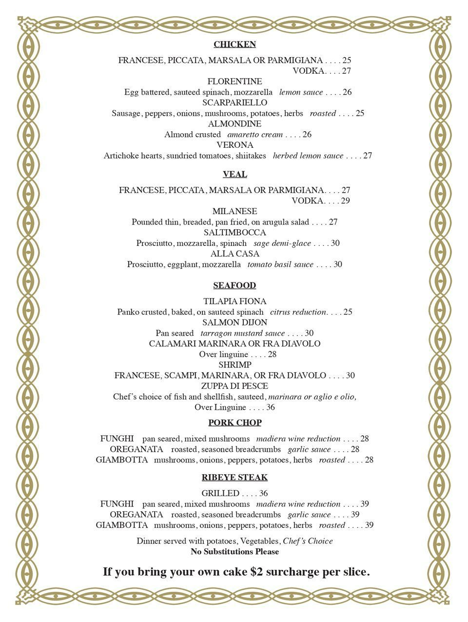 Dinner Menu Page 2 — Midland Park, NJ — Fiona's Ristorante Dinner Menu Page 2 — Midland Park, NJ — Fiona's Ristorante
