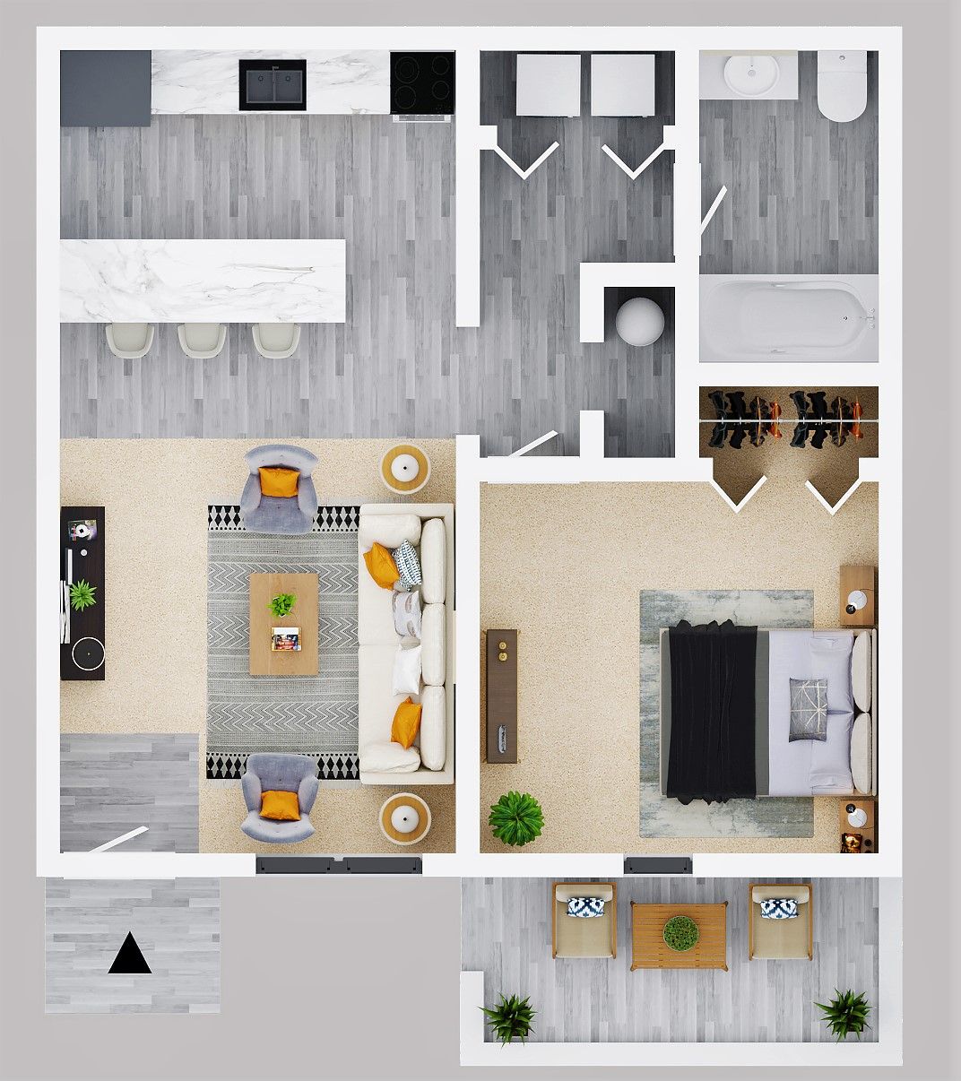 1 bed 1 bath floor plan 1
