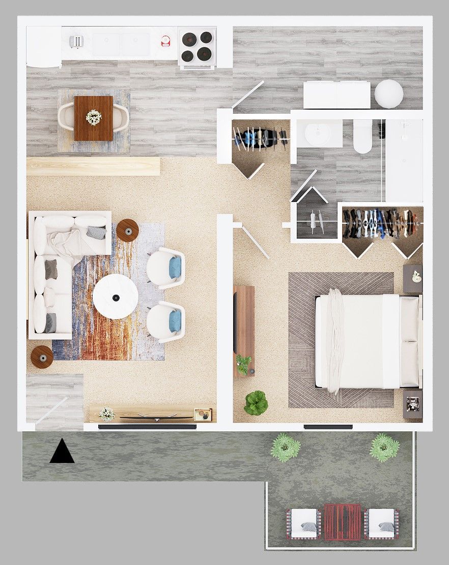1 bed 1 bath floor plan 2