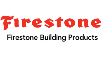 The logo for firestone building products is red and black on a white background.