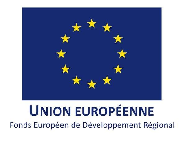 EU flag with text “Union Européenne” and “Fonds Européen de Développement Régional”