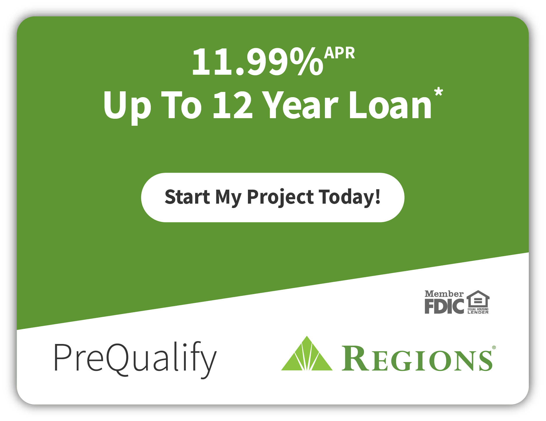 Green Regions loan ad: 11.99% APR up to 12-year loan with 