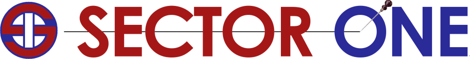 Logo with a red and blue "SECTOR ONE" text, with a circular graphic on the left.