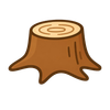 Cartoon brown tree stump with cut rings on top