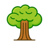 Cartoon tree with a brown trunk and bright green leafy canopy