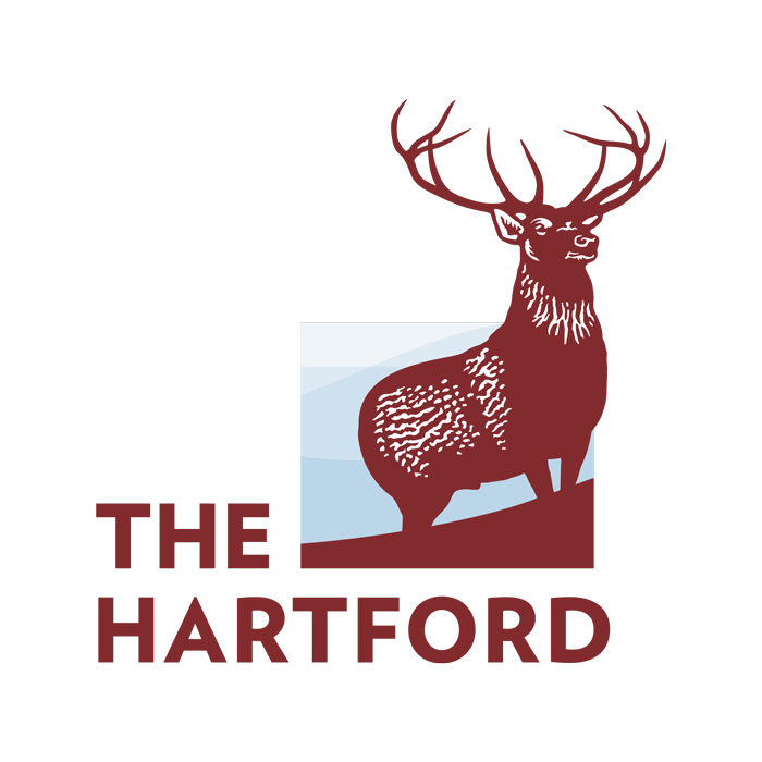 The Hartford logo with a red stag and bold maroon text on a white background