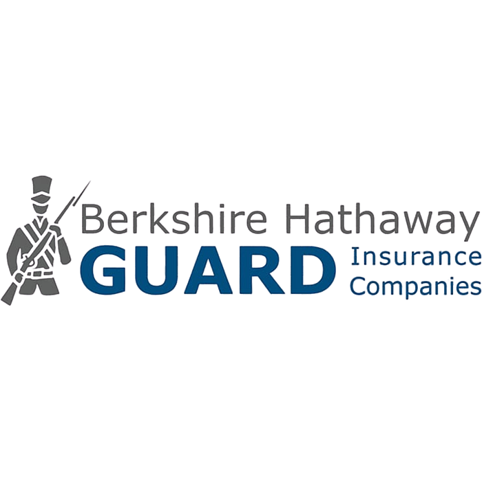 Berkshire Hathaway GUARD Insurance Companies logo in gray and blue with soldier icon