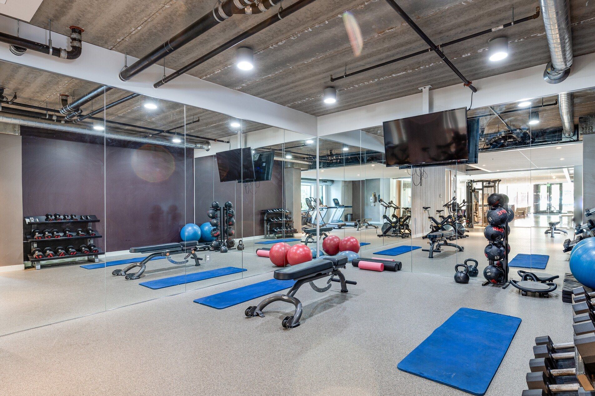 Free weights in the Brunsfield North Loop fitness center