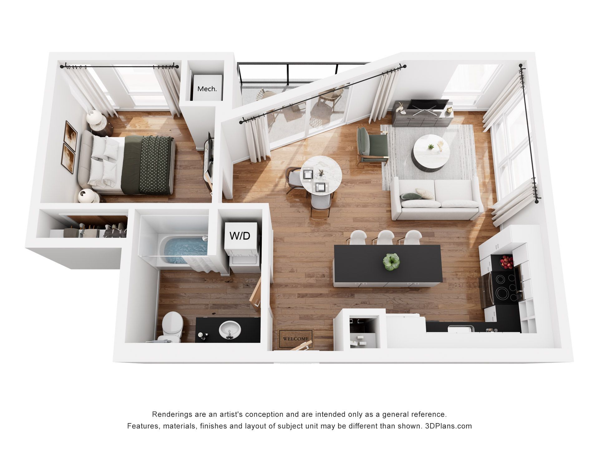 The Ernie floor plan, 1 bedroom, 762 square feet