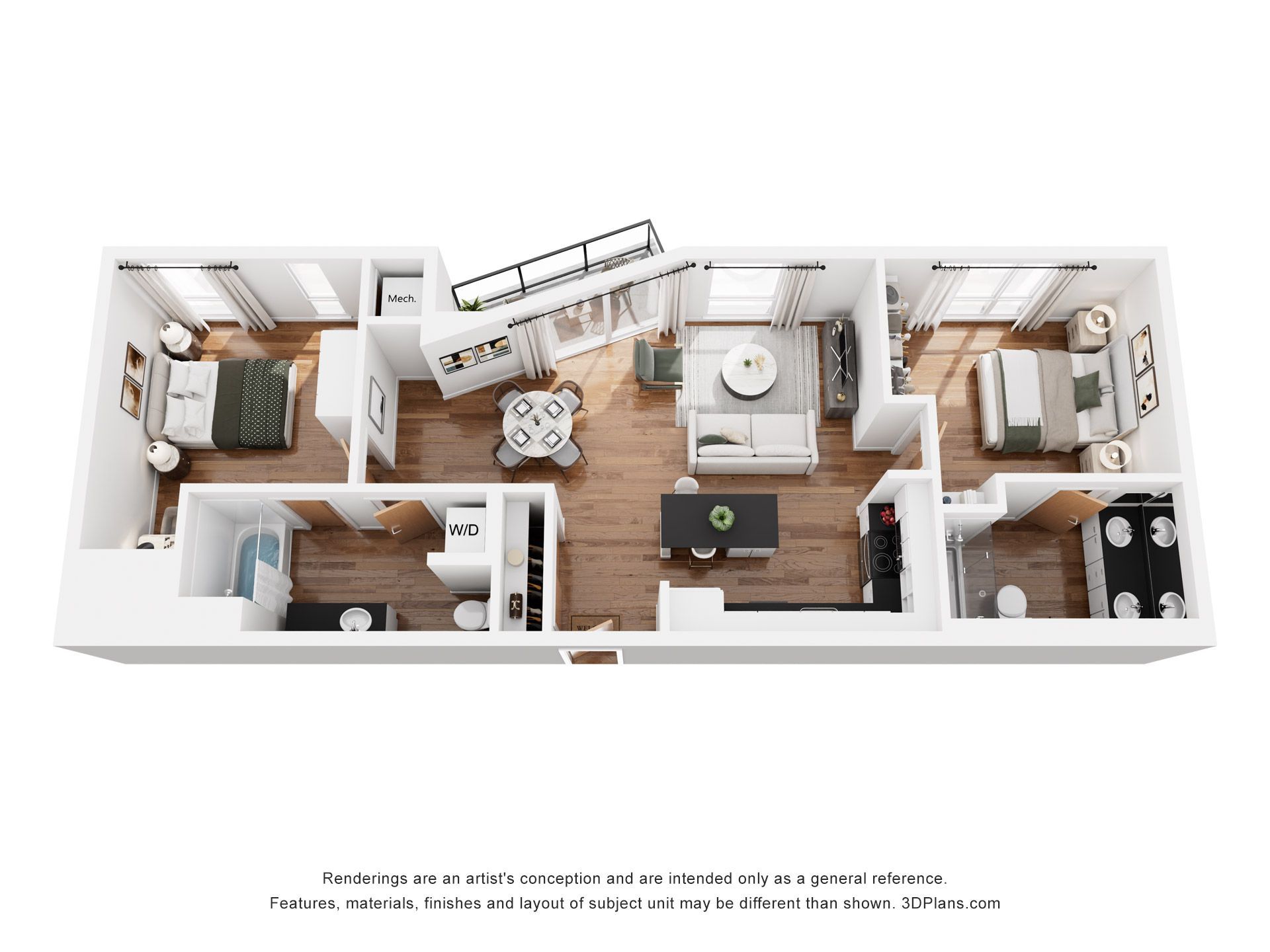 The Cal floor plan, 2 bedroom, 1,017 square feet