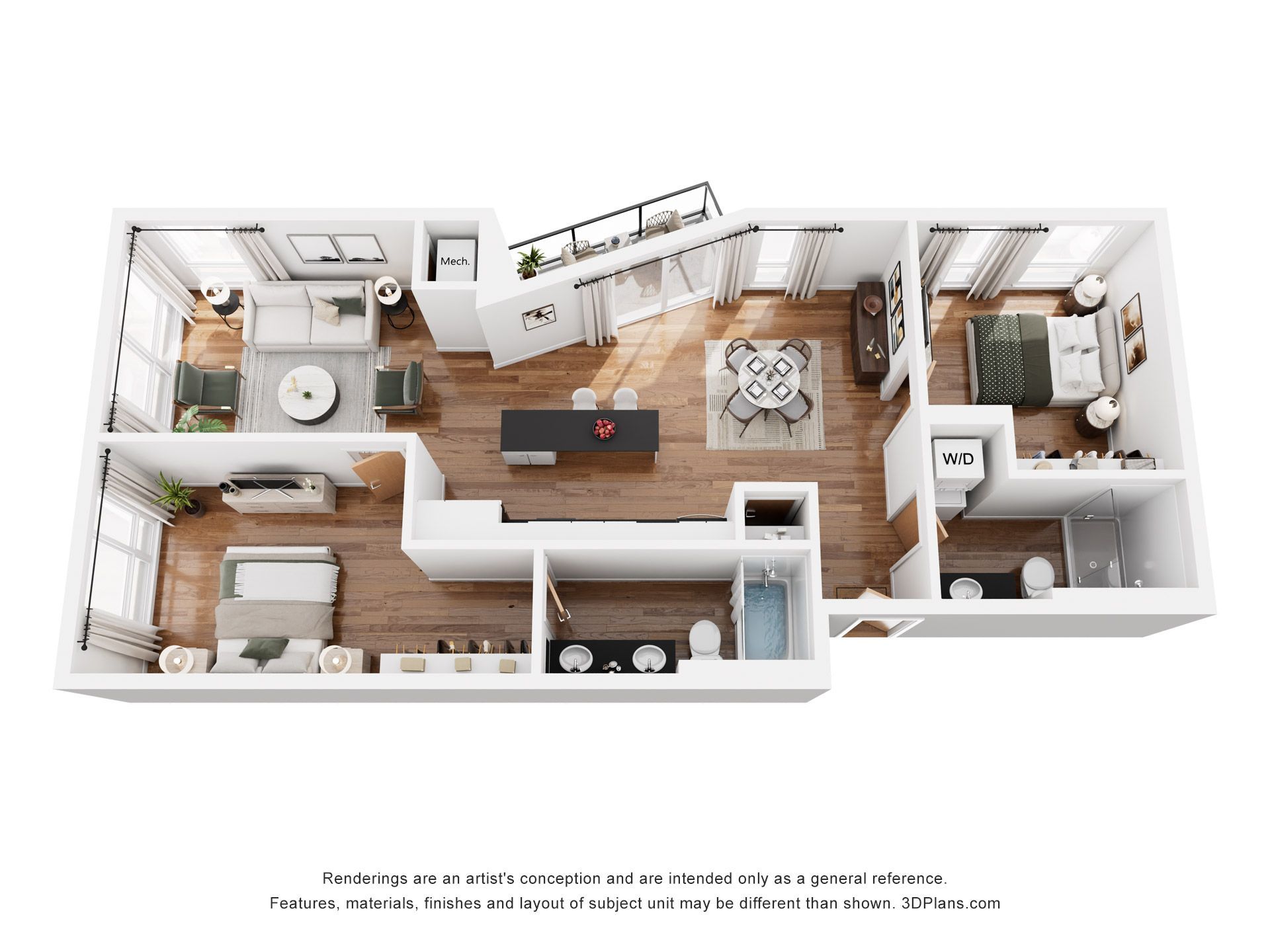 The Roberto floor plan, 2 bedroom, 1,076 square feet