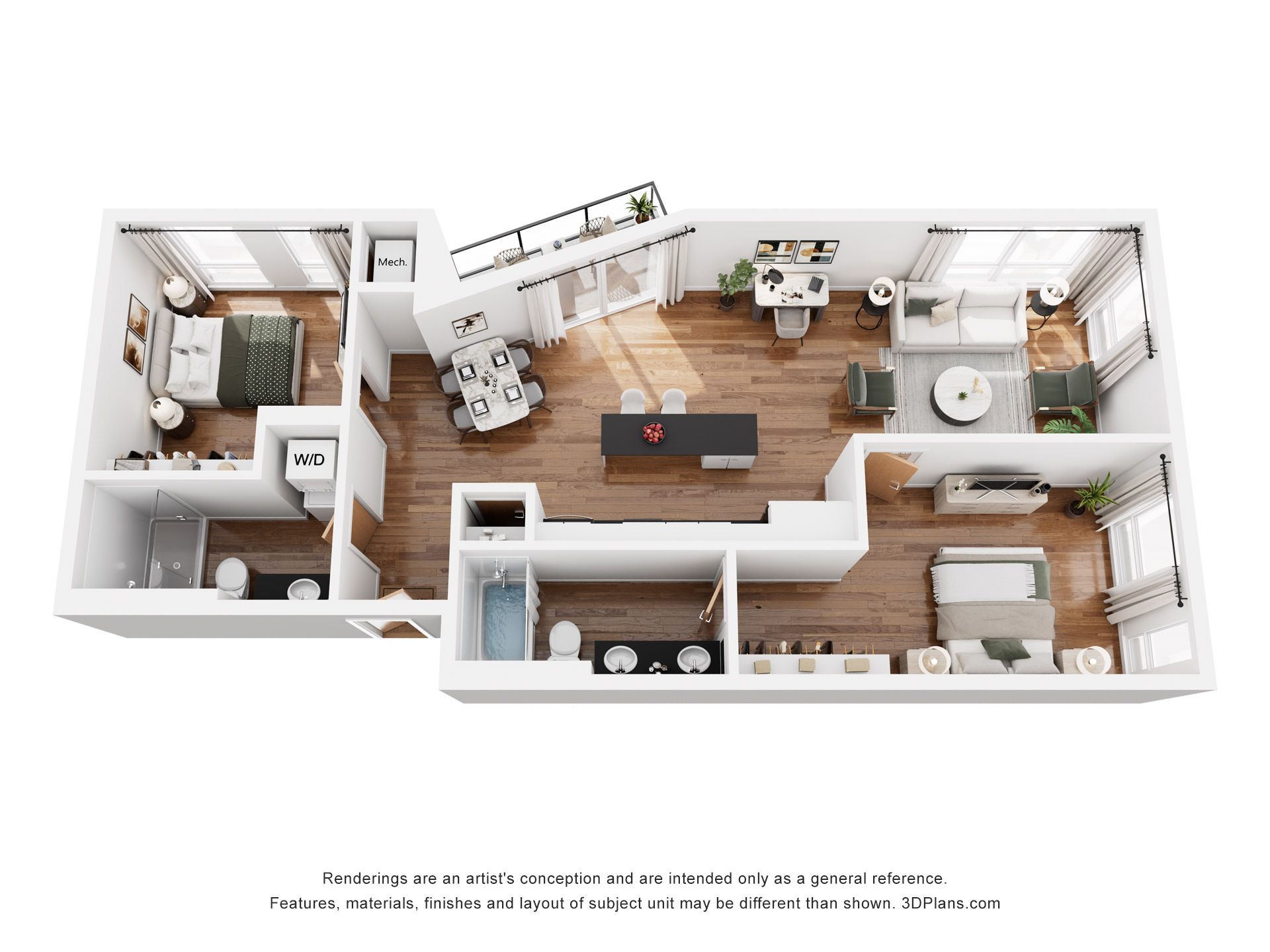 The Brooks floor plan, 2 bedroom, 1,091 square feet