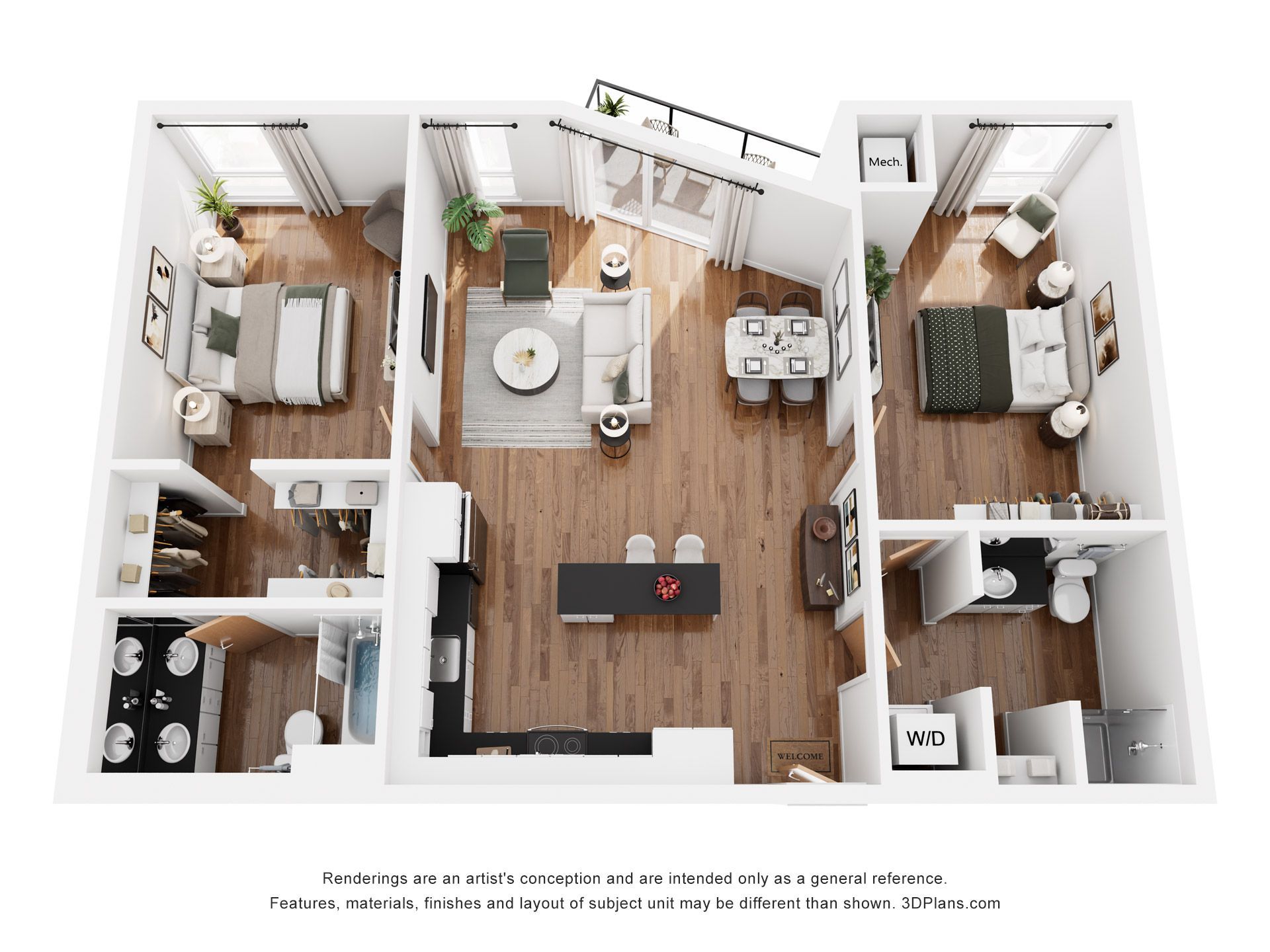 The Walker floor plan, 2 bedroom, 1,170 square feet