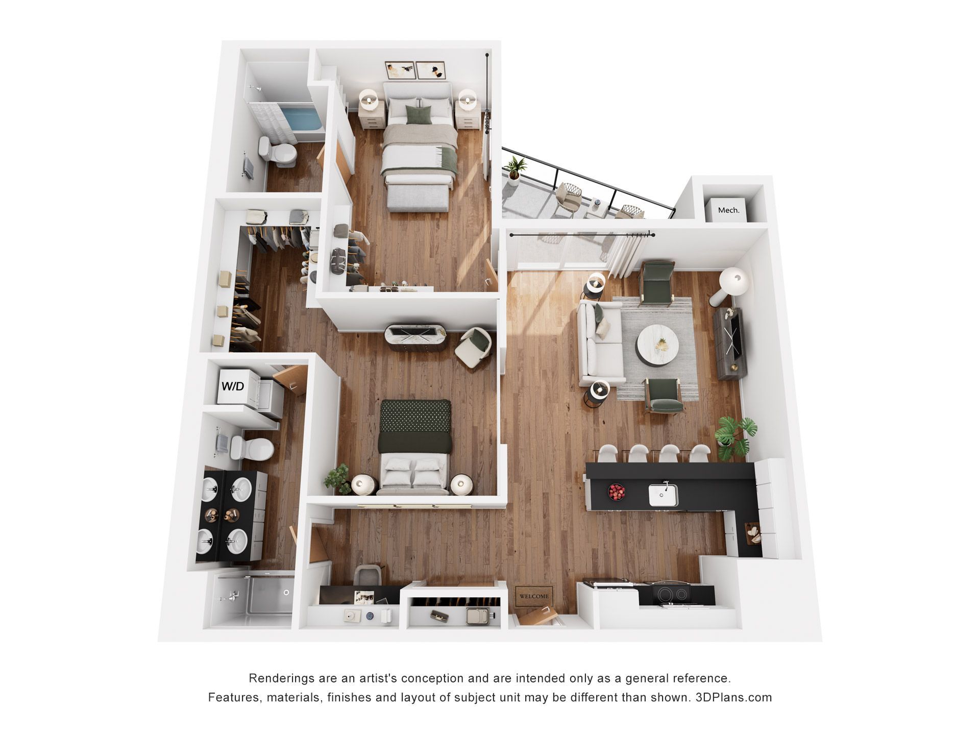 The Mays floor plan, 2 bedroom, 1,286 square feet