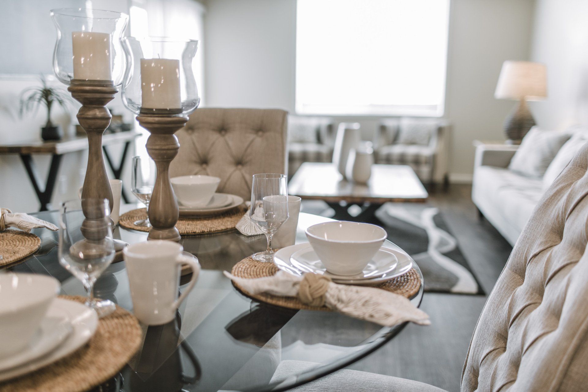 Alternate view of dining table with luxurious place setting