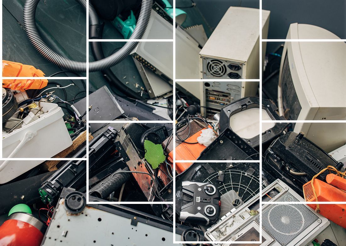 There are many different types of electronic waste in this picture. There are many different types of electronic waste in this picture.
