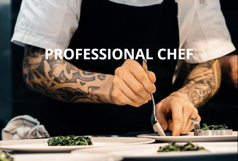 A chef with tattoos on his arms is preparing food in a kitchen.