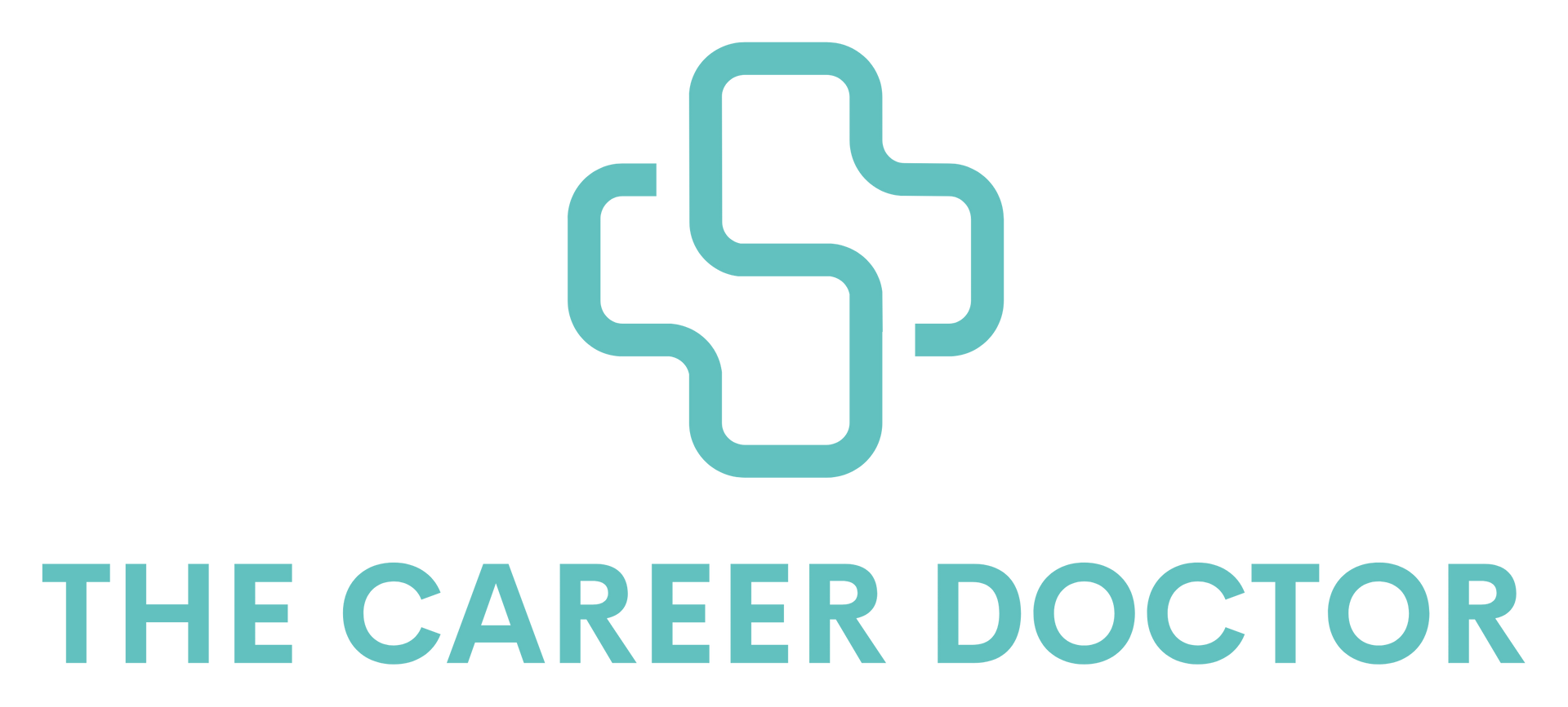 Logo for The Career Doctor: a teal cross/S shape above