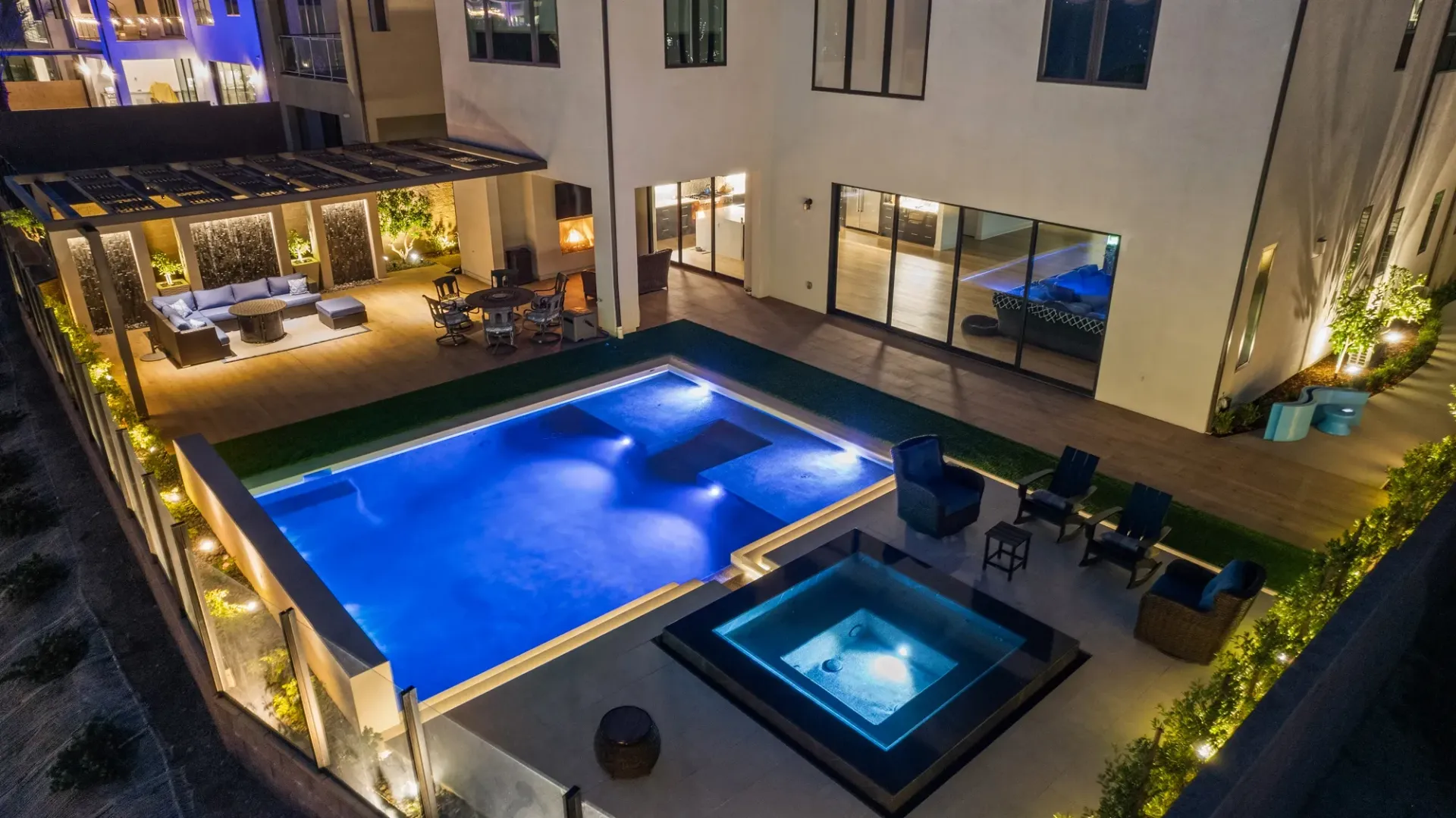 A luxurious yet modest custom pool, spa and outdoor living space in Porter Ranch, CA.