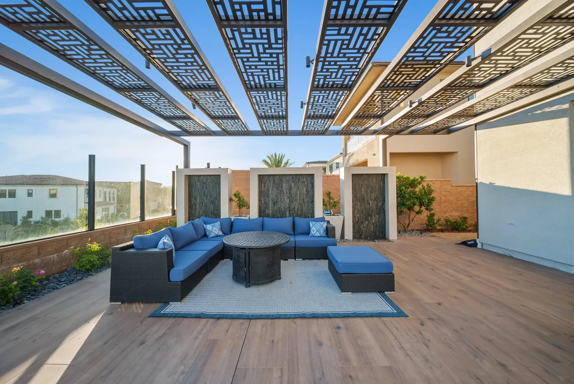 A luxurious yet modest custom pool, spa and outdoor living space in Porter Ranch, CA.